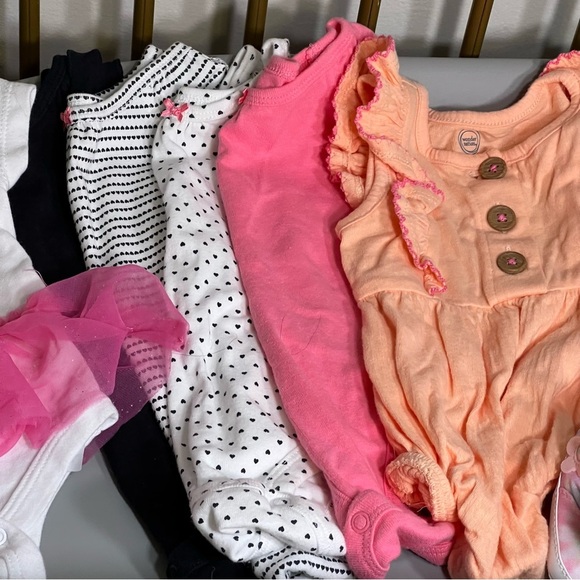 Baby Clothing Set 5 onesies two rompers & swimsuit & tennis shoes nwt 0-3 months - Picture 3 of 5